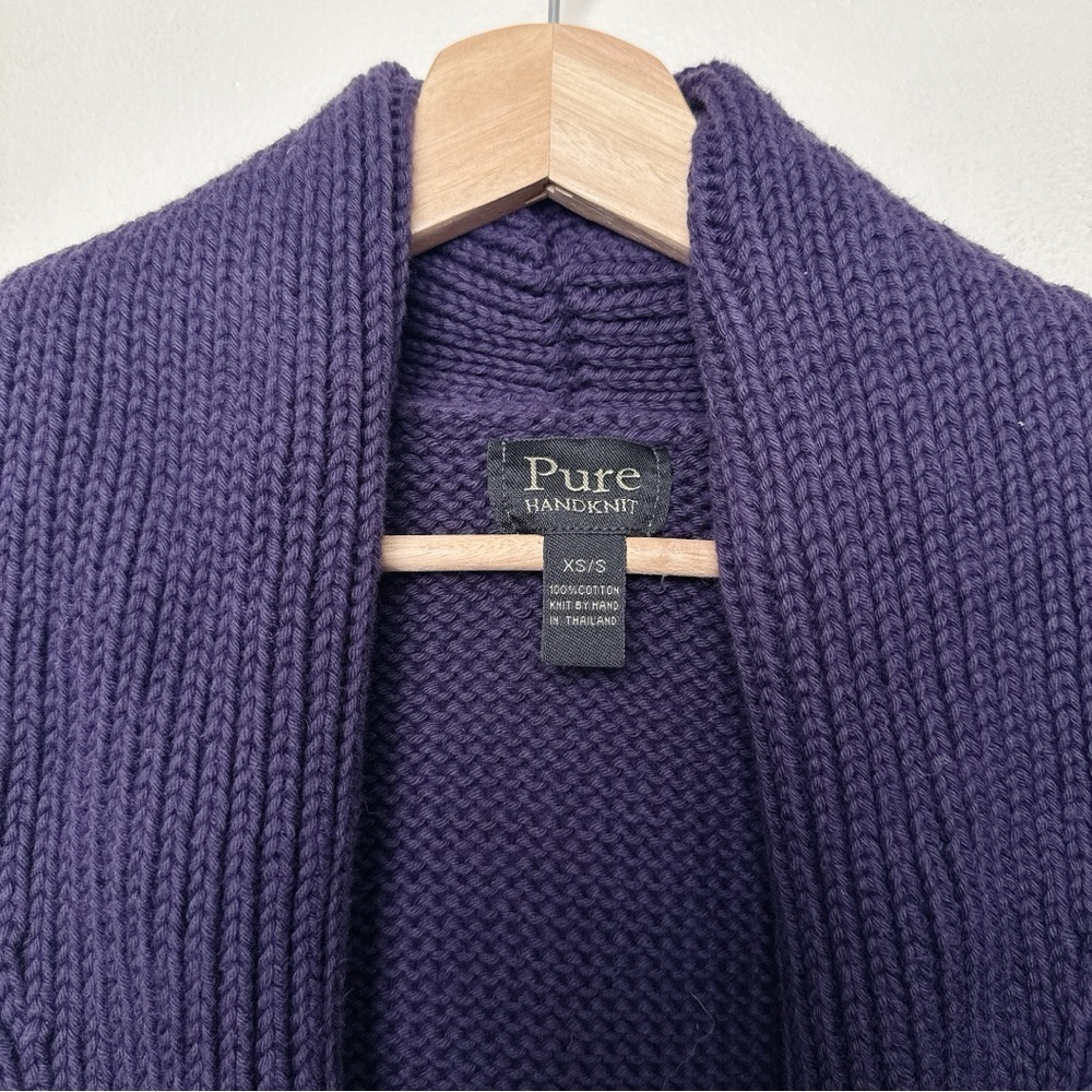 Pure Handknit womens Xsmall/Small Chunky Purple Belt Buckle Cardigan - Picture 10 of 14